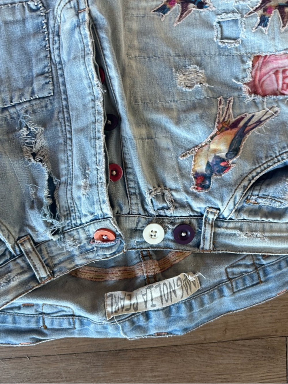 Magnolia Pearl Light Blue Embroidered Patchwork Jeans - Picture 3 of 7